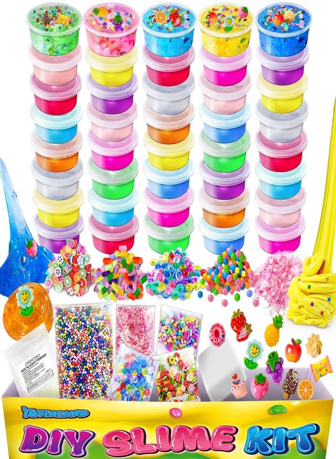 YOPINSAND 40 Cups DIY Slime Kit, Slime Making Kit for Girls, Crystal Clear, Glow in The Dark Slime with Add-ins, Foam Balls, Charms, Party Favors Gift Toys for Kids 3-12 - Image 1